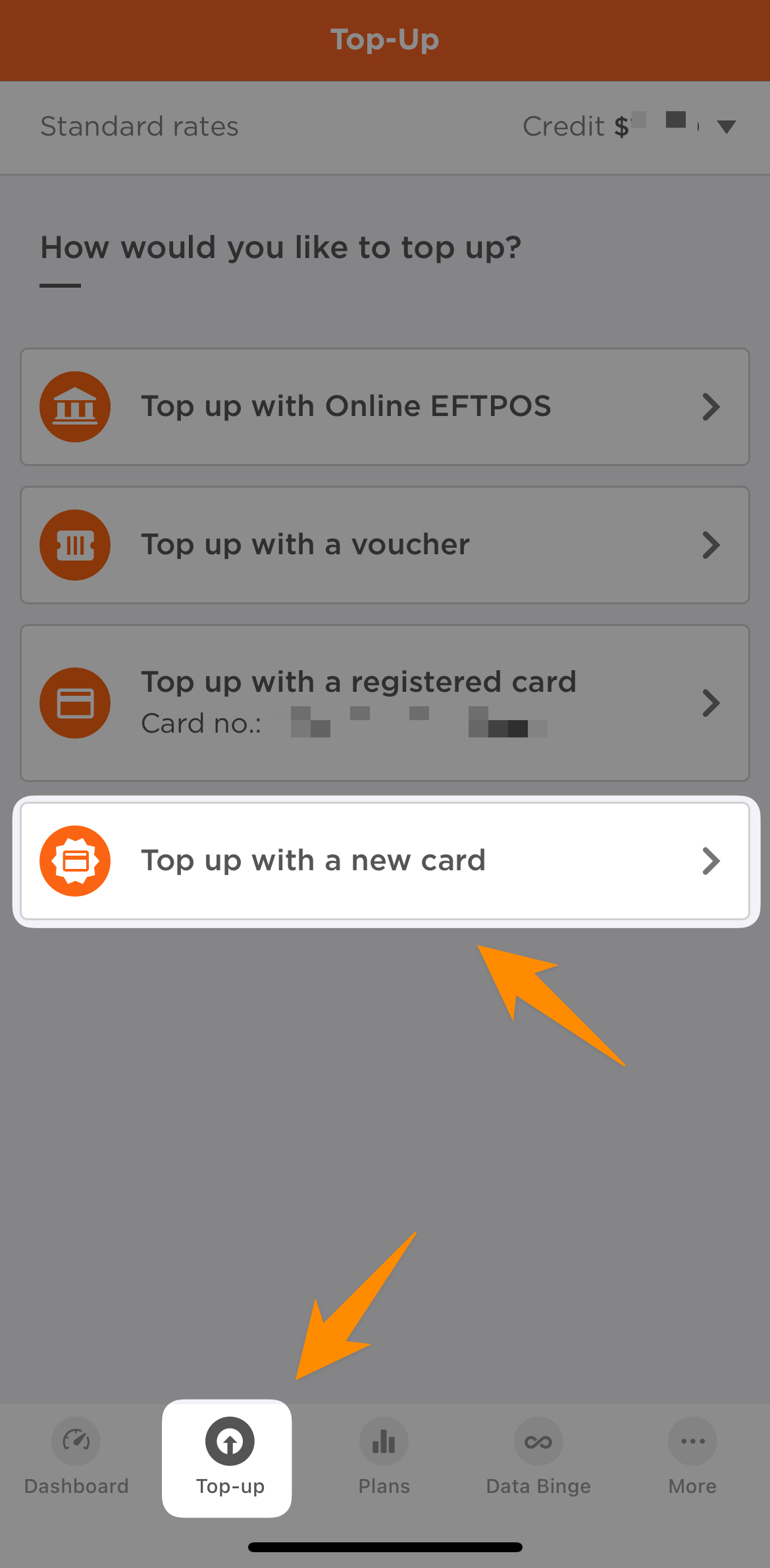 Skinny App 的 Top-up 入口